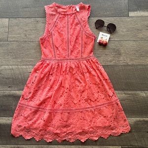 Xhiliration Coral Summer Dress with lace details